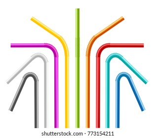 Realistic 3d Detailed Color Straws for Cocktails and Drinks Isolated on White Background Symbol Of Party. Vector illustration of Drinking Straw