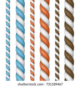 Realistic 3d Detailed Color Thickness Rope Line Set Twisted Nautical Cord for Borders or Frames. Vector illustration of Ropes