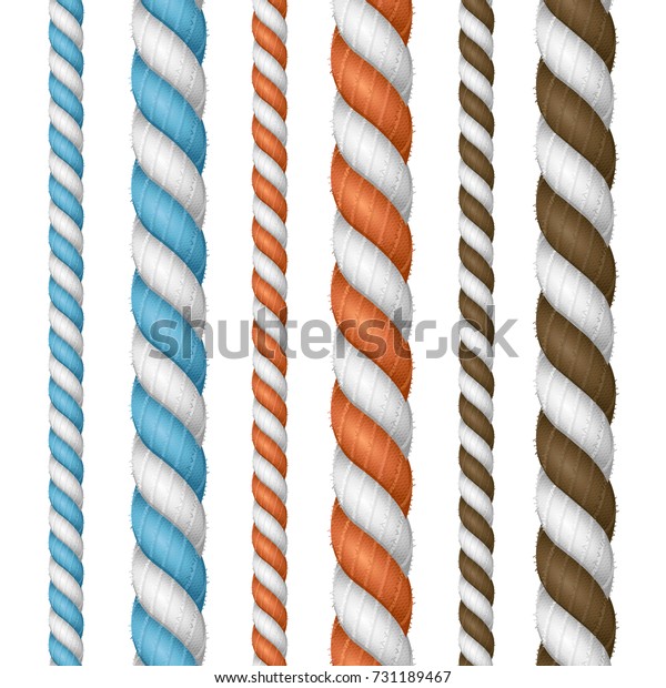 リアルな3dの詳細な色の太さのロープの線境界またはフレームの撚り線コードを設定ロープのベクターイラスト のベクター画像素材 ロイヤリティフリー