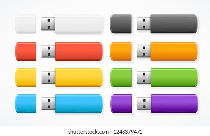 Realistic 3d Detailed Color USB Flash Drive Set. Vector illustration of Portable Device for Transfer and Storage Data