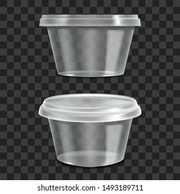 Realistic 3d Detailed Container Sour Cream Sauce Set on a Transparent Background . Vector illustration of Plastic Packaging