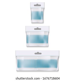 Realistic 3d Detailed Cotton Buds Package Set Symbol of Hygiene and Makeup. Vector illustration