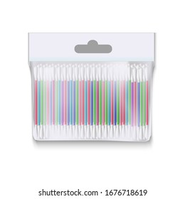 Realistic 3d Detailed Cotton Buds Package Symbol of Hygiene and Makeup. Vector illustration