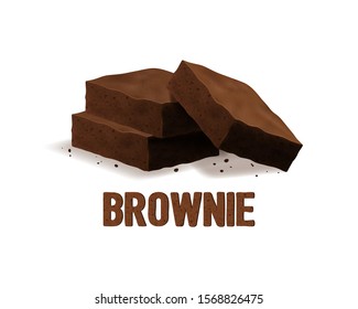 Realistic 3d Detailed Dark Chocolate Brownies Concept Banner Card Background Sweet Dessert. Vector illustration of Piece Cake