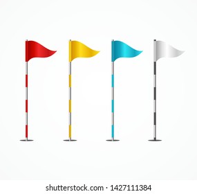 Realistic 3d Detailed Different Color Golf Flag Set Symbol of Target and Success Game. Vector illustration