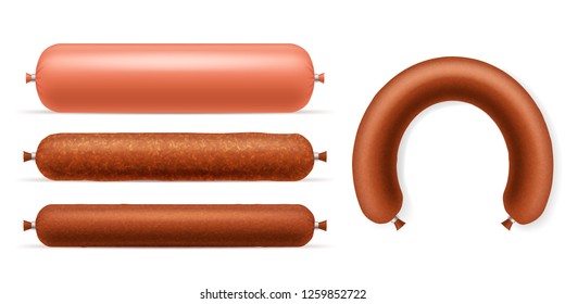 Realistic 3d Detailed Different Type Sausages Set Product of Meat Beef or Pork. Vector illustration of Sausage