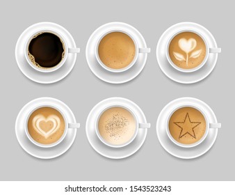 Realistic 3d Detailed Different Type Coffee Mug Top View Set on a Grey Background. Vector illustration