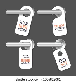 Realistic 3d Detailed Do Not Disturb Sign and Door Handle Set Design Concept Room Service for Hotel Warning Message. Vector illustration