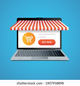 Realistic 3d Detailed Ecommerce Concept Include of Screen Laptop with Application. Vector illustration of Marketing Technology