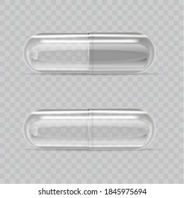 Realistic 3d Detailed Empty Pill Capsules Set on a Transparent Background Symbol of Drug Treatment. Vector illustration