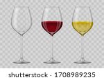 Realistic 3d Detailed Empty, White and Red Wine Glass Set on a Transparent Background. Vector illustration