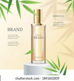 Realistic 3d Detailed Essence Ads Premium Concept Banner Card Background. Vector illustration of Serum Liquid Bottle