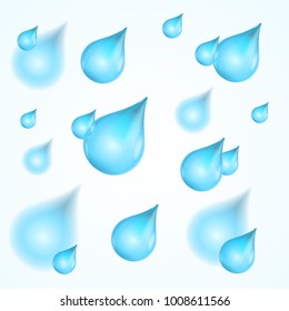 Realistic 3d Detailed Glitter Water Drops Background Card on a White for Business. Vector illustration of Wet Raindrop