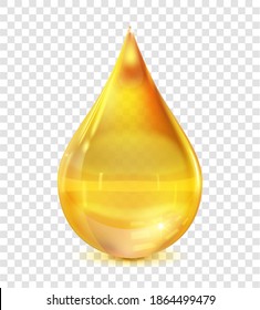 Realistic 3d Detailed Gloss Oil Drop on a Transparent Background. Vector illustration of Shiny Liquid Droplet