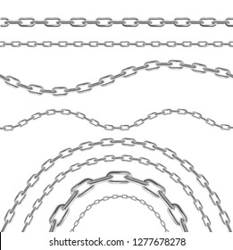 Realistic 3d Detailed Glossy Heavy Metal Chains Set Border or Frame Lines Types. Vector illustration of Framework