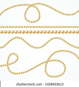 Realistic 3d Detailed Gold Beads Chain Ball. Vector illustration of Golden Jewelry Ornament, Element Border or Garland