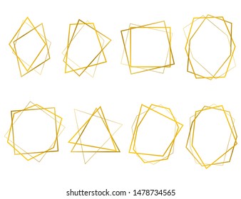 Realistic 3d Detailed Golden Polygonal Frames Thin Line Set for Invitation Decoration. Vector illustration of Geometric Frame