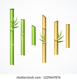 Realistic 3d Detailed Green and Brown Bamboo Stick Set Natural Asian Decor Element. Vector illustration of Sticks