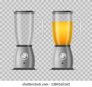 Realistic 3d Detailed Juicer Blender Empty and Full Set on a Transparent Background. Vector illustration of Kitchens Mixer