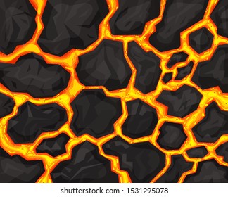 Realistic 3d Detailed Lava Texture Background Card Closeup View. Vector Illustration Of Hot Magma And Rock