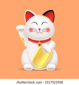 Realistic 3d Detailed Lucky Cat and Paw or Maneki Neko Japanese Traditional Symbol of Fortune. Vector illustration