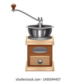 Realistic 3d Detailed Manual Coffee Grinder on a White. Vector illustration of Classic Brown Wooden Mill with Handle