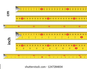 Realistic 3d Detailed Measuring Tape Row Set in Centimeters and Inch for Equipment Roulette. Vector illustration of Instrument