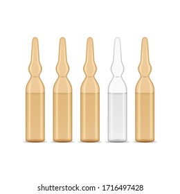 Realistic 3d Detailed Medicine Ampoule Row Set . Vector illustration of Vaccine Ampoules for Treatment