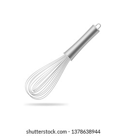 Realistic 3d Detailed Metal Wire Stainless Balloon Whisk Kitchen Hand Equipment for Prepare Cream Cake. Vector illustration