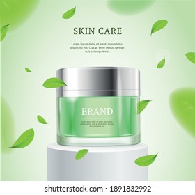 Realistic 3d Detailed Moisturizing Cream Ads Concept Banner Card Background. Vector illustration of Natural Skincare Cosmetic