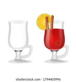 Realistic 3d Detailed Mulled Red Wine Set Empty and Full Isolated on a White Background Symbol of Traditional Spice Alcohol Drink. Vector illustration