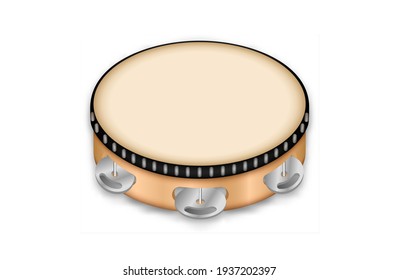 Realistic 3d Detailed Musical Instrument Tambourine. Vector illustration isolate on a white background. easy to use