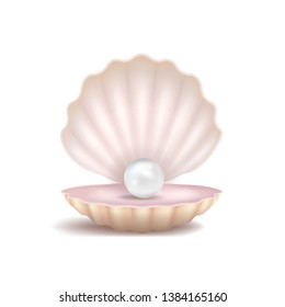 Realistic 3d Detailed Pearl and Shell Isolated on a White Background Symbol of Luxury, Expensive and Fashion. Vector illustration