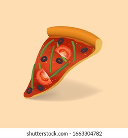 Realistic 3d Detailed Pizza Slice Set Italian Fast Food with Olive. Vector illustration