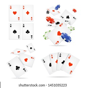 Realistic 3d Detailed Poker Card and Chip Set for Game in Casino. Vector illustration of Cards ans Chips