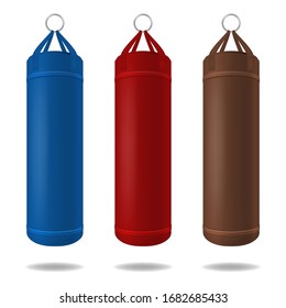 Realistic 3d Detailed Punching Bag Set Isolated on a White Background Symbol of Boxing Training. Vector illustration