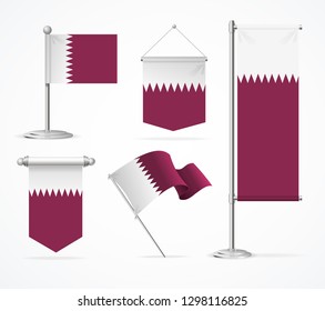 Realistic 3d Detailed Qatar Fabric Textile Flag Banner Set Isolated on a White Background for Presentation and Exhibition. Vector illustration