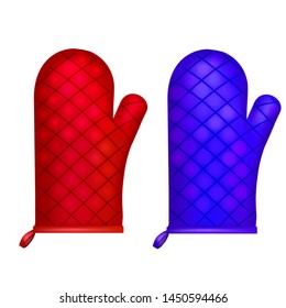 Realistic 3d Detailed Red and Blue Kitchen Glove Set for Home or Bakery. Vector illustration of Protective Gloves