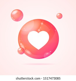 Realistic 3d Detailed Red Bubble with Heart Shape. Vector illustration of Like Symbol of Social Media