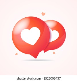 Realistic 3d Detailed Red Bubble with Heart Shape Like Set. Vector illustration of Symbol of Social Media
