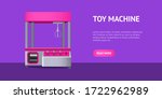 Realistic 3d Detailed Red Toy Claw Crane Card. Vector illustration of Vending Machine