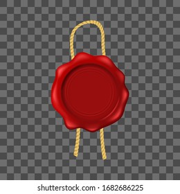 Realistic 3d Detailed Red Wax Seal on a Transparent Background Symbol of Quality, Guarantee or Secret. Vector illustration of Stamp