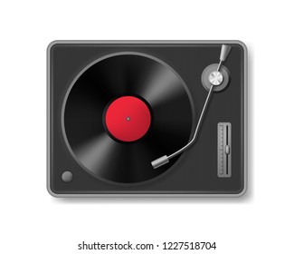 Realistic 3d Detailed Retro Vinil Record Player Top View Sound and Entertainment Concept. Vector illustration of Audio Turntable