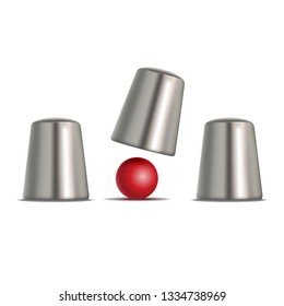 Realistic 3d Detailed Shell Game Set Trick, Gambling and Magic Concept Symbol of Leisure. Vector illustration of Thimble