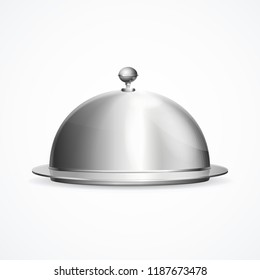 Realistic 3d Detailed Shiny Metallic Restaurant Cloche Sweet Isolated On A White Background For Serving Banquet. Vector Illustration