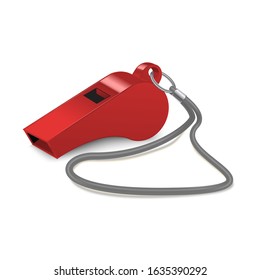 Realistic 3d Detailed Shiny Metallic Red Whistle Element Referee or Trainer. Vector illustration of Football Soccer Sport Equipment