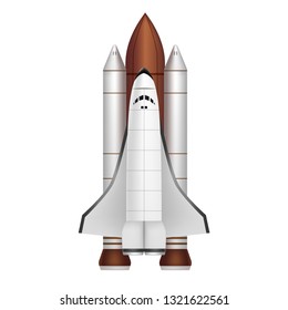 Realistic 3d Detailed Space Shuttle Takes Off Science Technology, Travel Exploration and Discovery Concept. Vector illustration of Spaceship