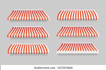 Realistic 3d Detailed Striped Awning Set Outdoor Tent for Cafe and Shop. Vector illustration of Awnings