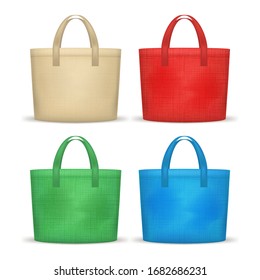 Realistic 3d Detailed Textile Shopping Bag Color Set. Vector illustration