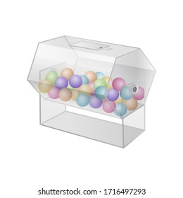 Realistische 3D-Detaillierte transparente Trommellotterie mit Bälle einzeln auf weißem Hintergrund Symbol von Gamble. Vektorillustration